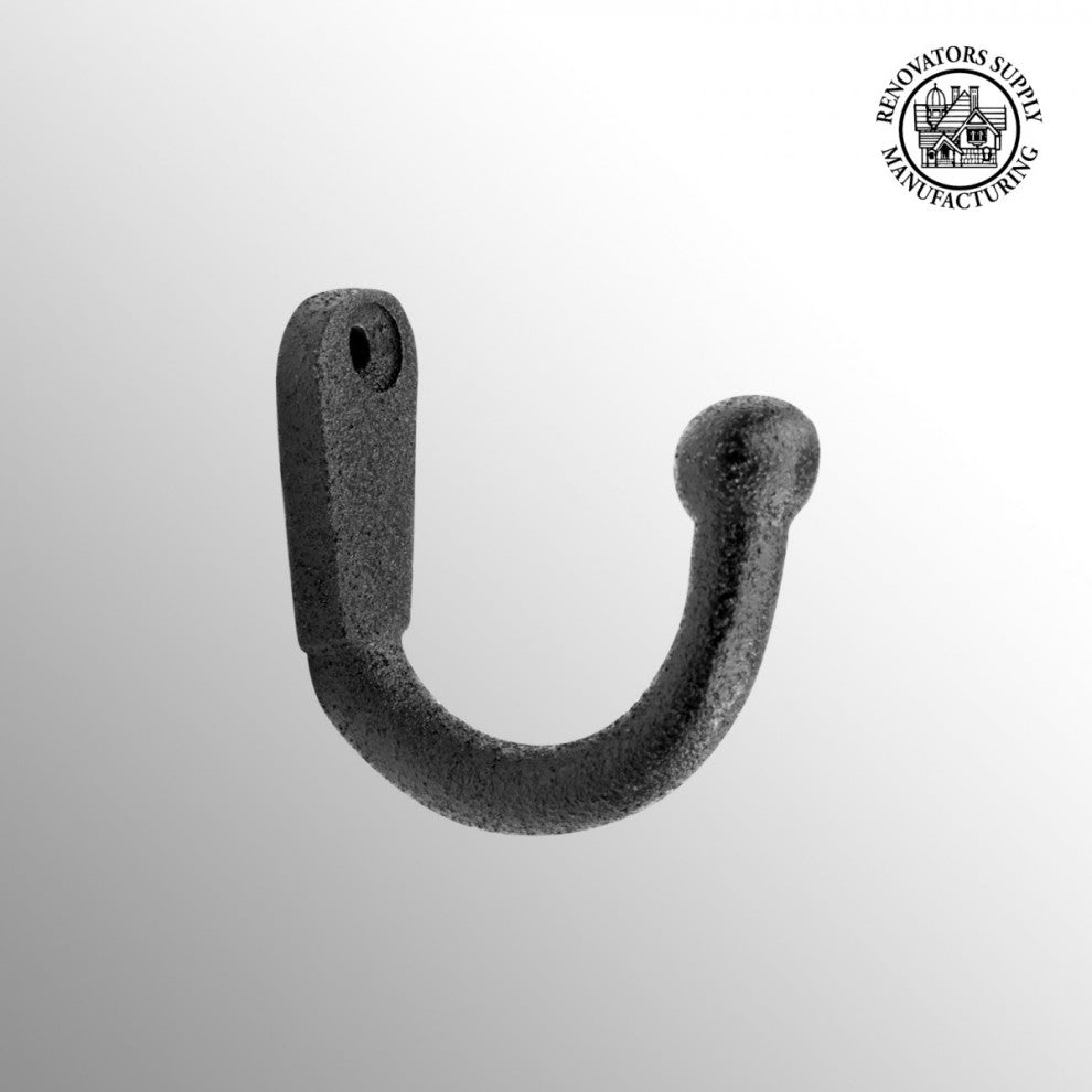 Black Wrought Iron Wall Mount Coat Hook 2" Proj. Rust Resistant with Hardware