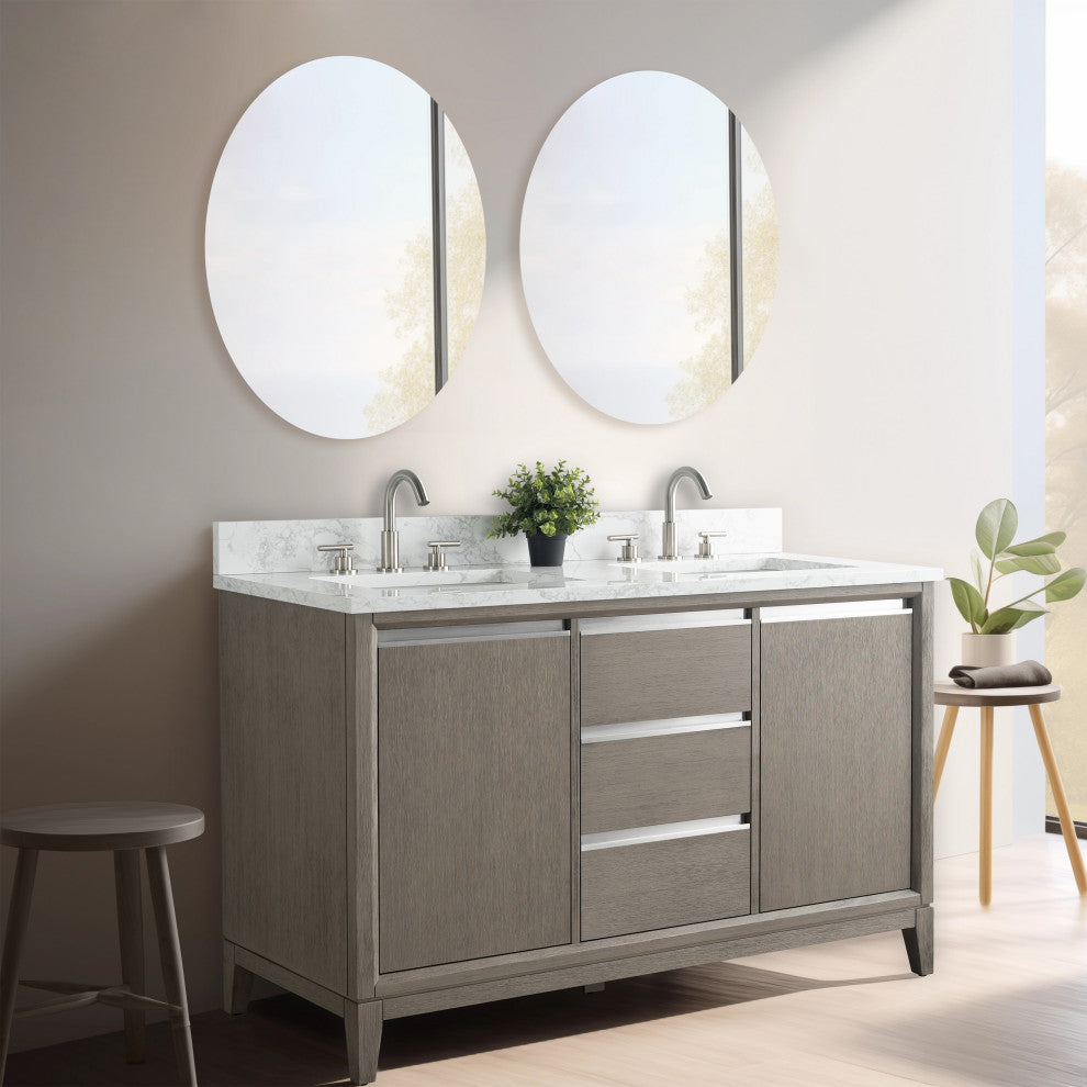 Vanity Art Bathroom Vanity With Sink, Driftwood Gray, 54" Double