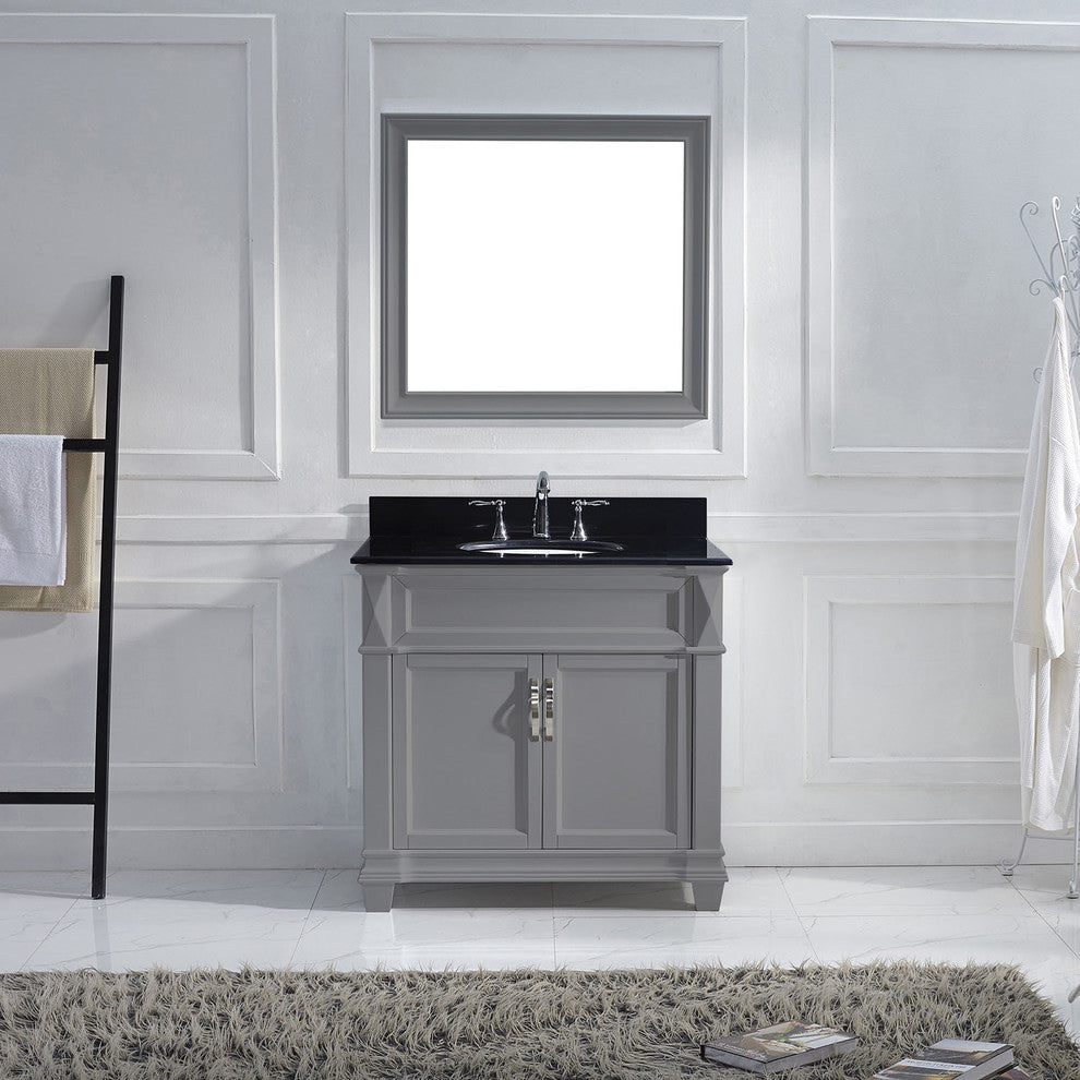 Virtu Victoria 36" Single Bathroom Vanity, Gray With Faucet and Mirror