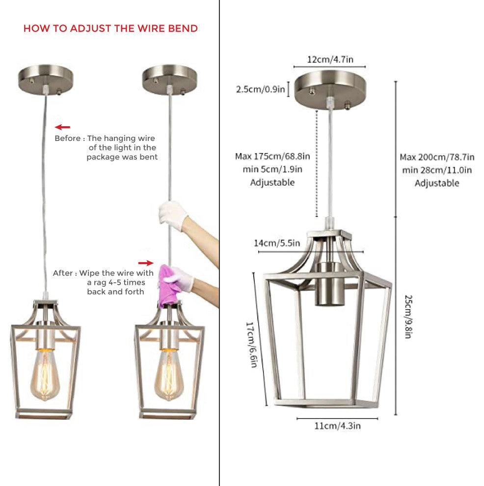 Brushed Nickel island pendant lights kitchen 1 Light lantern Modern bulb fixture