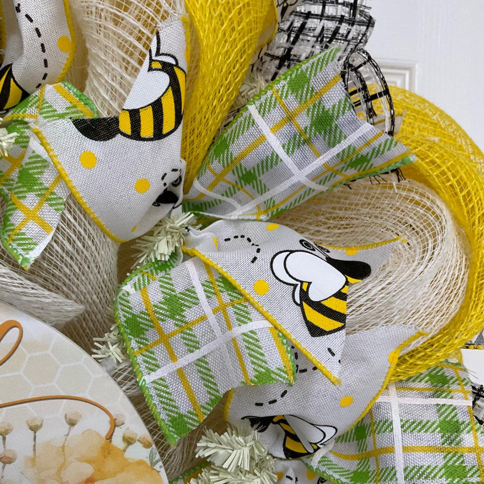 Bee Blessed Welcome Wreath Handmade Deco Mesh 24 inch or 28 inch diameter, Extra Large 28 Inch Diameter