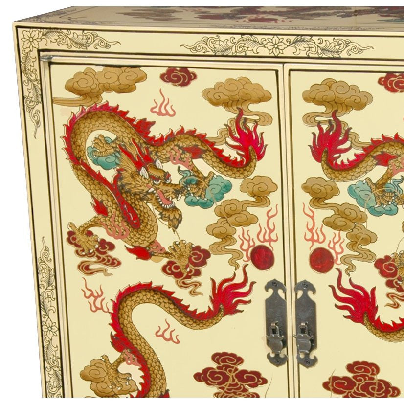 Ivory Dragons Lacquer Shoe Cabinet