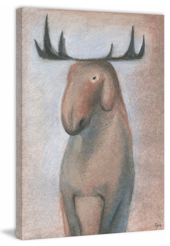 "Happy Moose" Painting Print on Wrapped Canvas, 30"x45"
