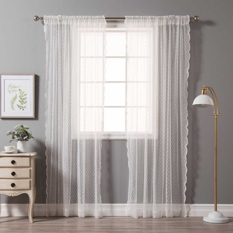 Jacquard Sheer Lace Dotted Curtain Pair