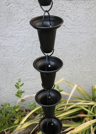 Black Flared Cups Aluminum Rain Chain With Installation Kit, 11'