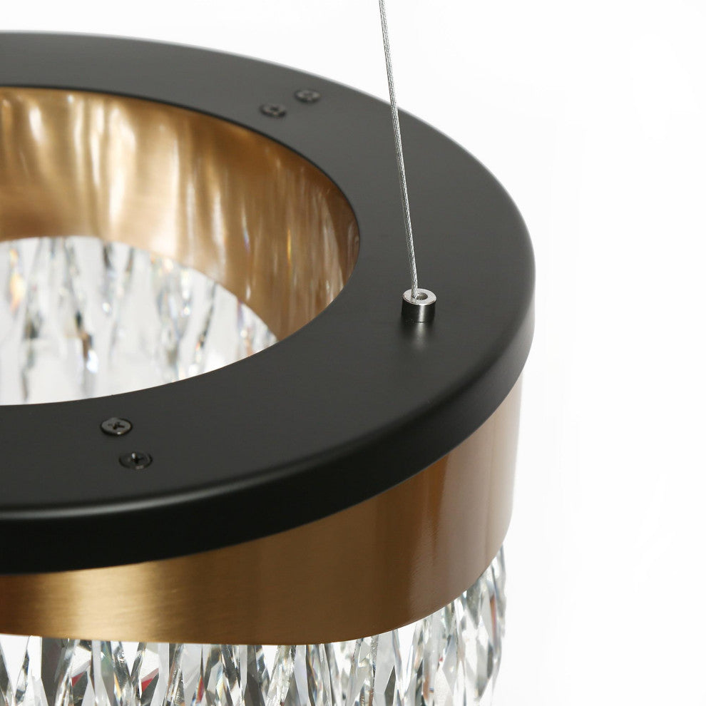 LNC Modern Black Polished Gold Drum Chandelier with Crystal Glass Drops, 11.8"w