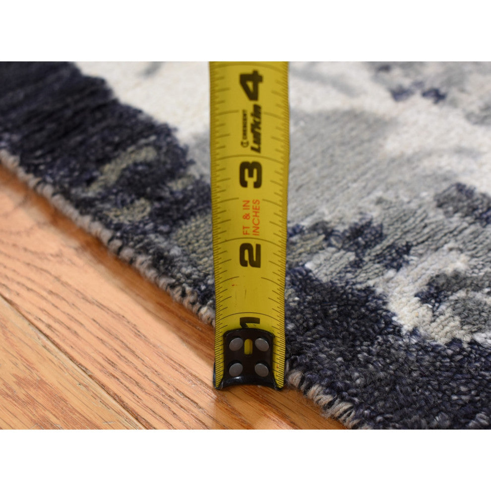 Abbey Black Galaxy Design Wool and Silk Hand Knotted Runner Rug 2'7" x 5'9"