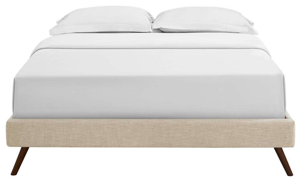 Beige Loryn Full Fabric Bed Frame with Round Splayed Legs