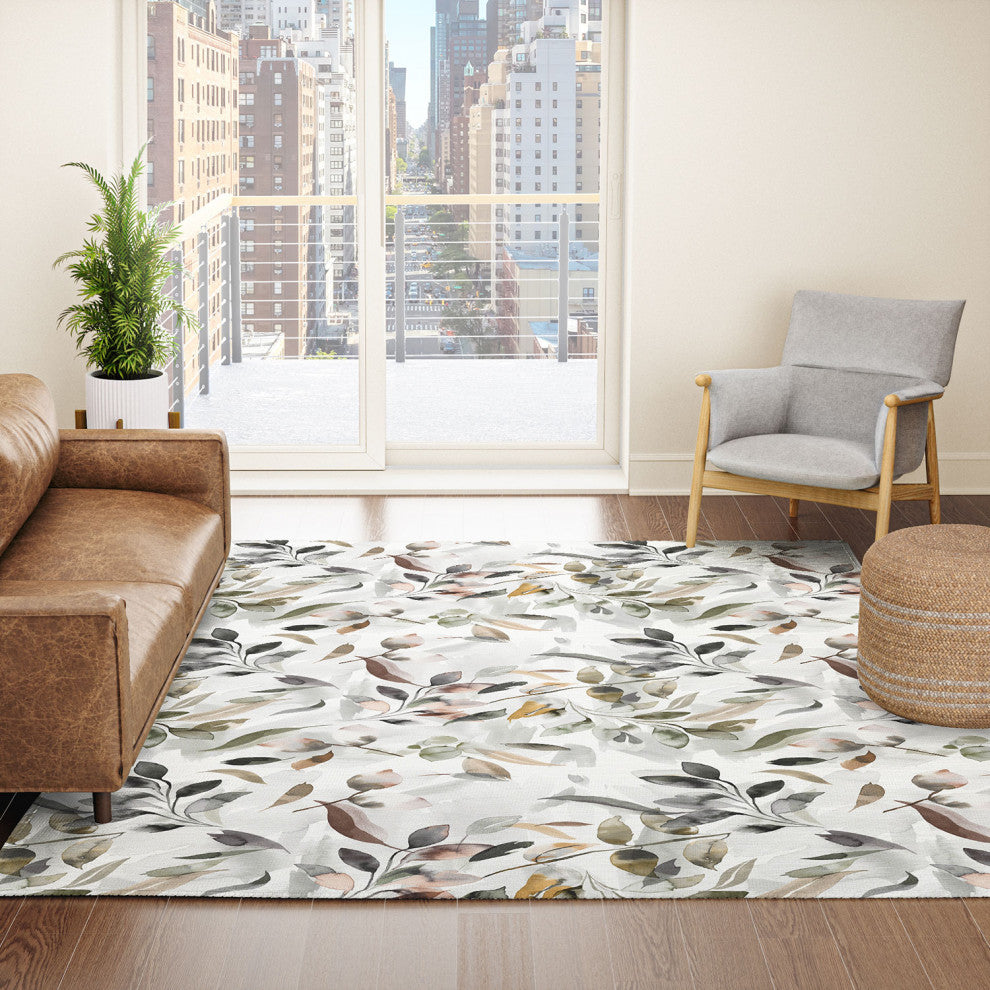 Ninola Design Watercolor Leaves Green gray Area Rug