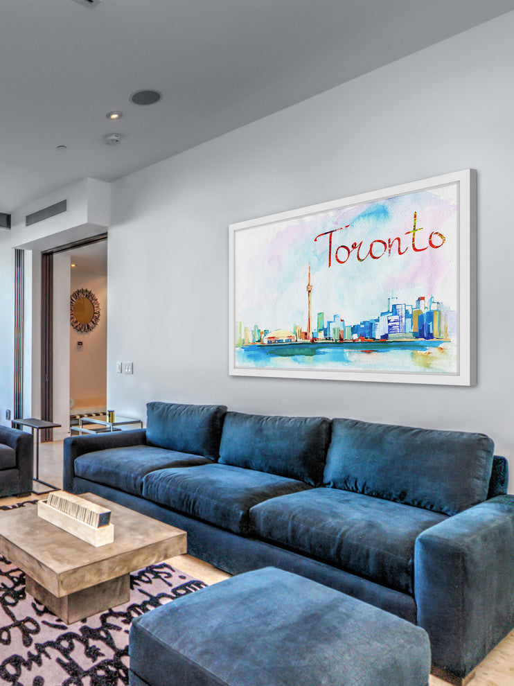 "Toronto Skyline Watercolor" Framed Painting Print , 24x16