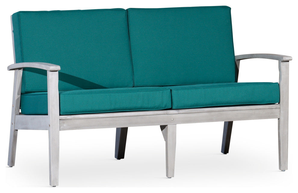 DTY Outdoor Living Longs Peak Eucalyptus Loveseat w/ Cushion, Silver Gray, Dark