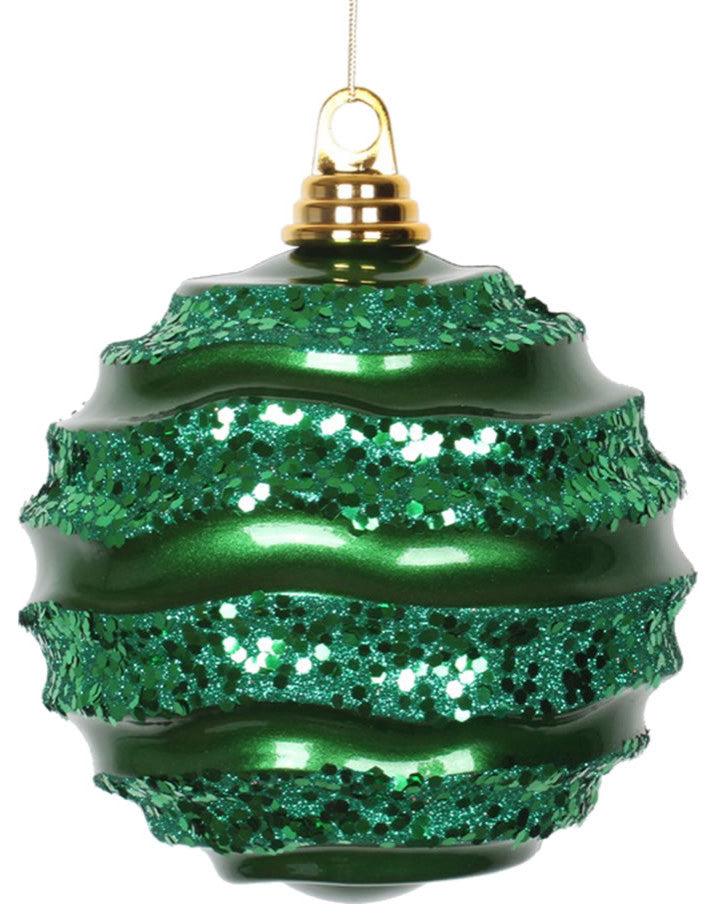 Vickerman M132104 8" Green Stripe Candy Finish Wave Ball Christmas Ornament