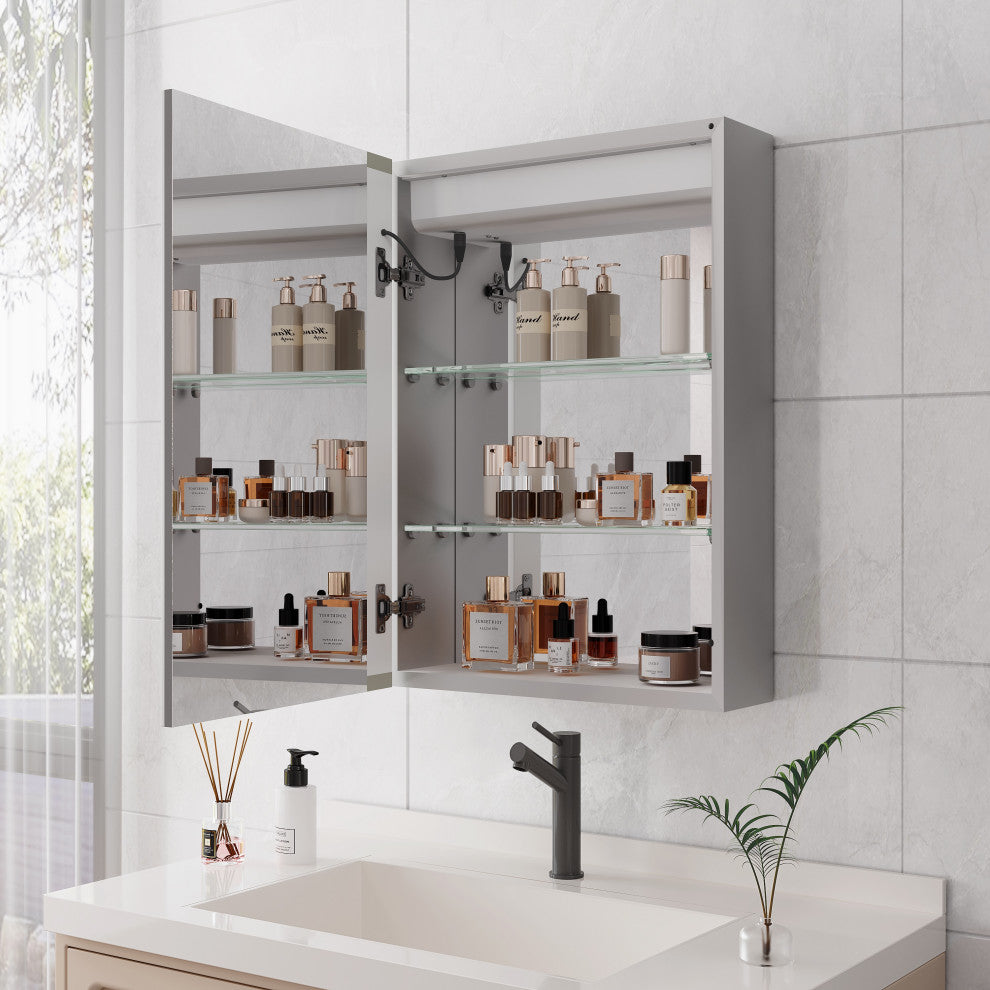 20" Surface Mount Aluminum Medicine Cabinet with Mirror and LED Lights