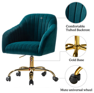 Swivel Rolling Task Chair With Tufted Back, Teal