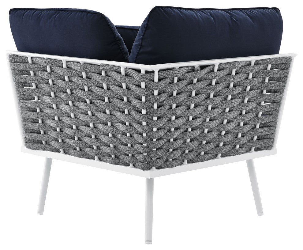 Lounge Sectional Sofa Chair Set, Navy White, Aluminum, Modern, Outdoor Patio