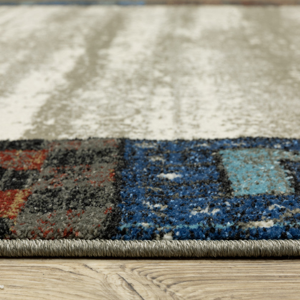 Vander Patchwork Border Beige/Multi-colored Indoor Area Rug, Beige, 7'10"x10'