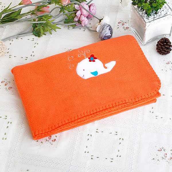 White Whale - Orange Applique Coral Fleece Baby Throw Blanket (29.5"-39.4")