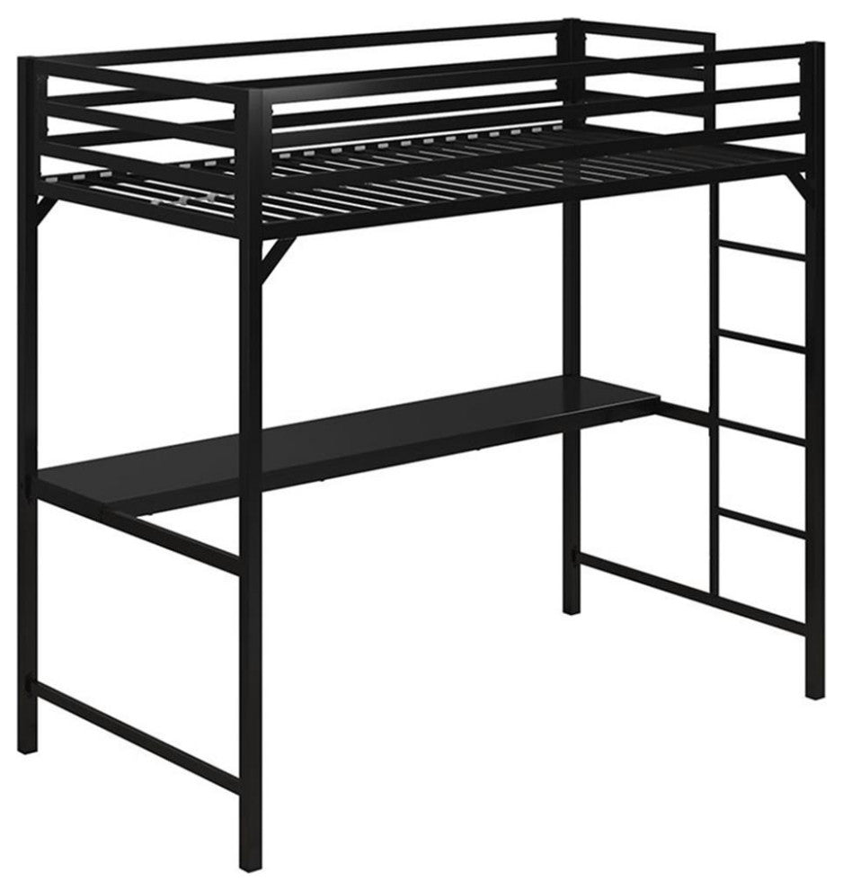 DHP Mabel Twin Metal Loft Bed with Desk in Black