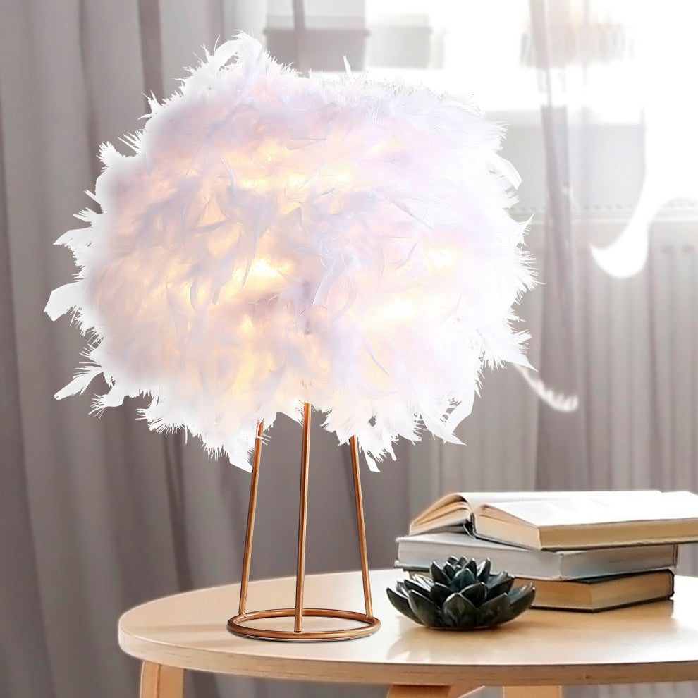 Stork 16" Feather Metal Led Table Lamp, White and Gold