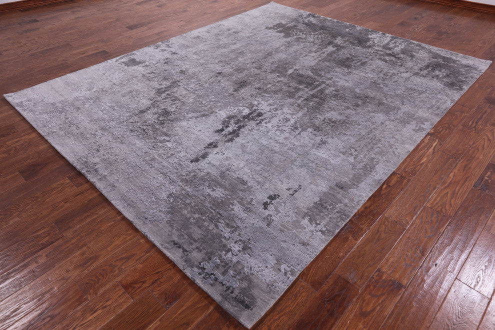 8' 1" X 10' 1" Hand Knotted Wool and Silk Abstract Rug Q7087