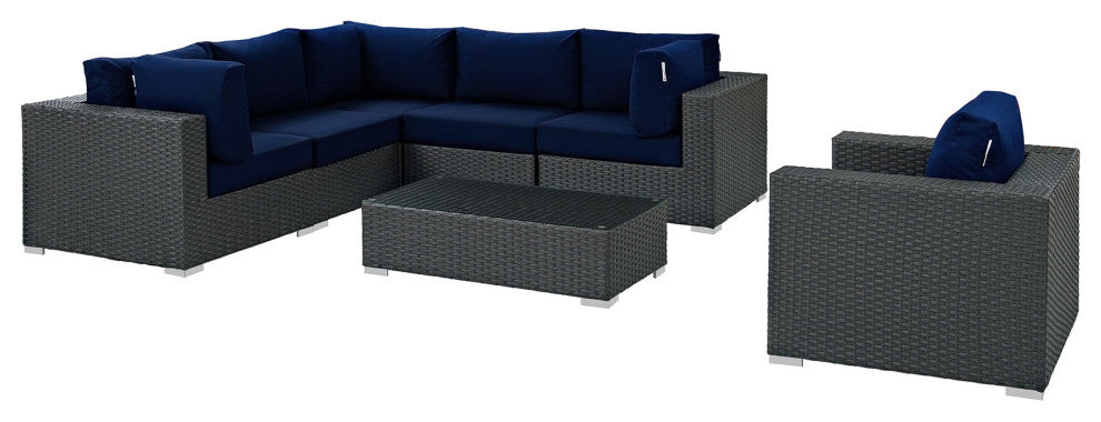 Canvas Navy Sojourn 7 Piece Outdoor Patio Sunbrella Sectional Set