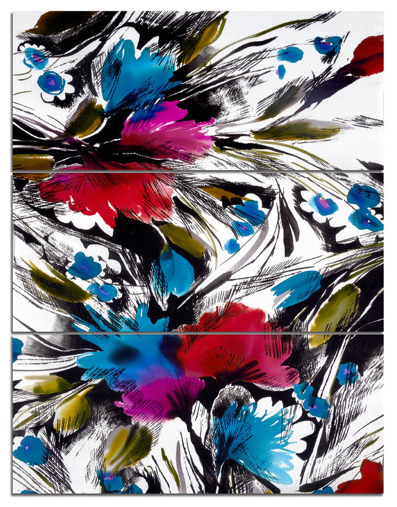 "Flowers With Fusion of Colors" Digital Metal Wall Art, 3 Panels, 28"x36"
