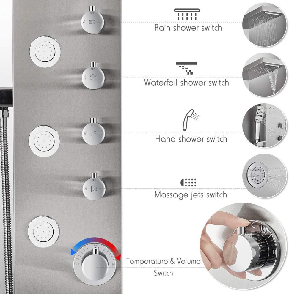 Rectangle Wall Mount Stainless Steel Shower Panel In Brushed Stainless Steel