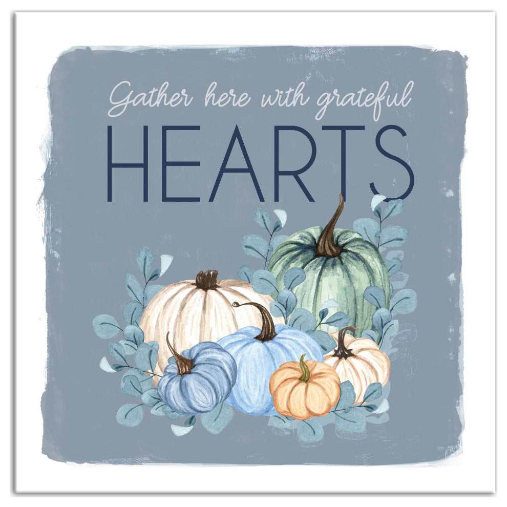 Gather Hearts Blue Mood Pumpkins 1 16"x16" Canvas Wall Art