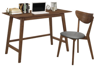 2 Piece Writing Desk Set With Trestle Leg, Walnut
