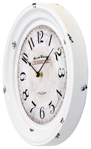 16" Circular Iron Wall Clock Distressed White Iron Frame