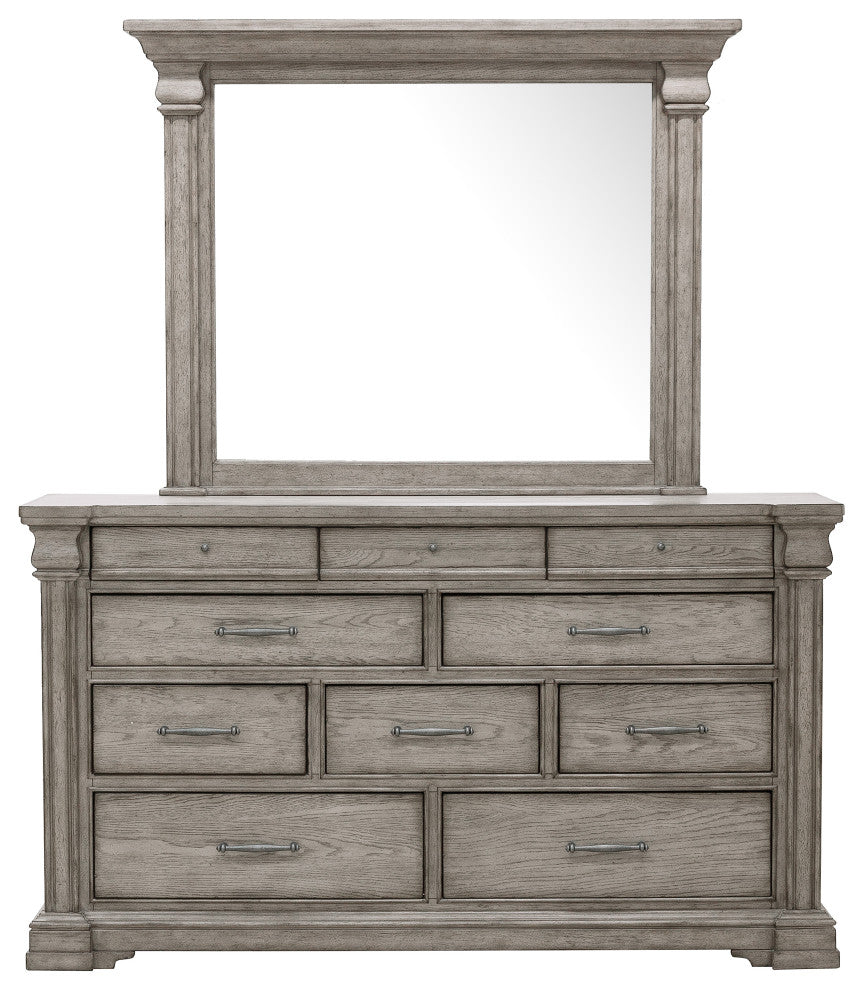 Madison Ridge 10 Drawer Dresser and Framed Mirror, Heritage Taupe