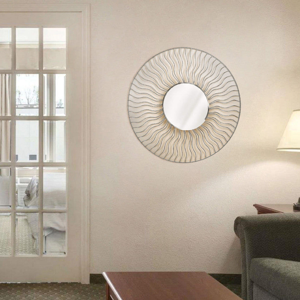 Sunburst 36" Round Wall Mirror - Set of 2, Brushed Nickel