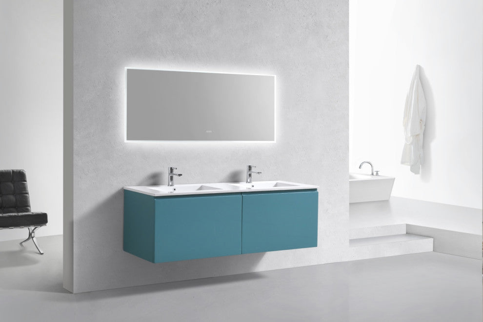 Balli 60'' Double Sink Wall Mount Modern Bathroom Vanity, Teal Green