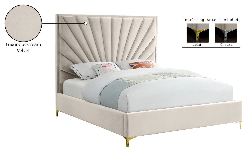 Eclipse Velvet Bed, Cream, Full