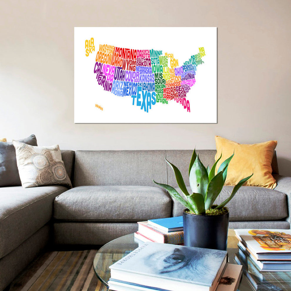 "USA (States) Typographic Map" by Michael Tompsett, Canvas Print, 40x26"