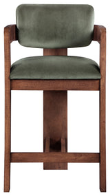 Sacha Upholstered Bar and Counter Stool, Green, Velvet, Brown