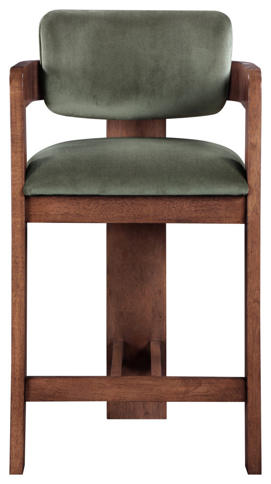 Sacha Upholstered Bar and Counter Stool, Green, Velvet, Brown