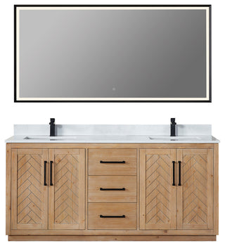 Anais Vanity Grain White Engineered Stone Countertop, Light Brown, 72", With Mirror