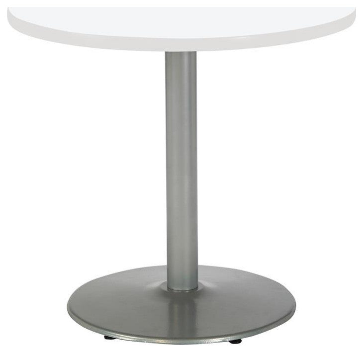 KFI Mode 36" Round Breakroom Table with White Round Silver Base Counter Height