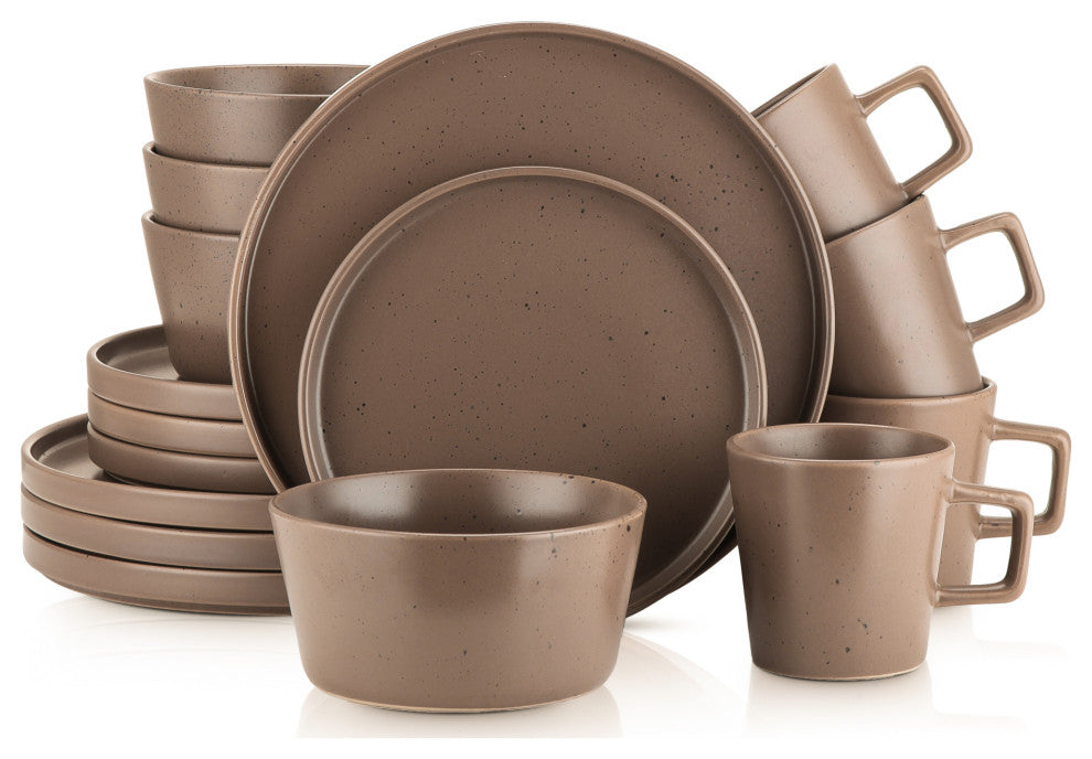Stone Lain Celina Stoneware 16 Piece Dinnerware Set, Brown Matte