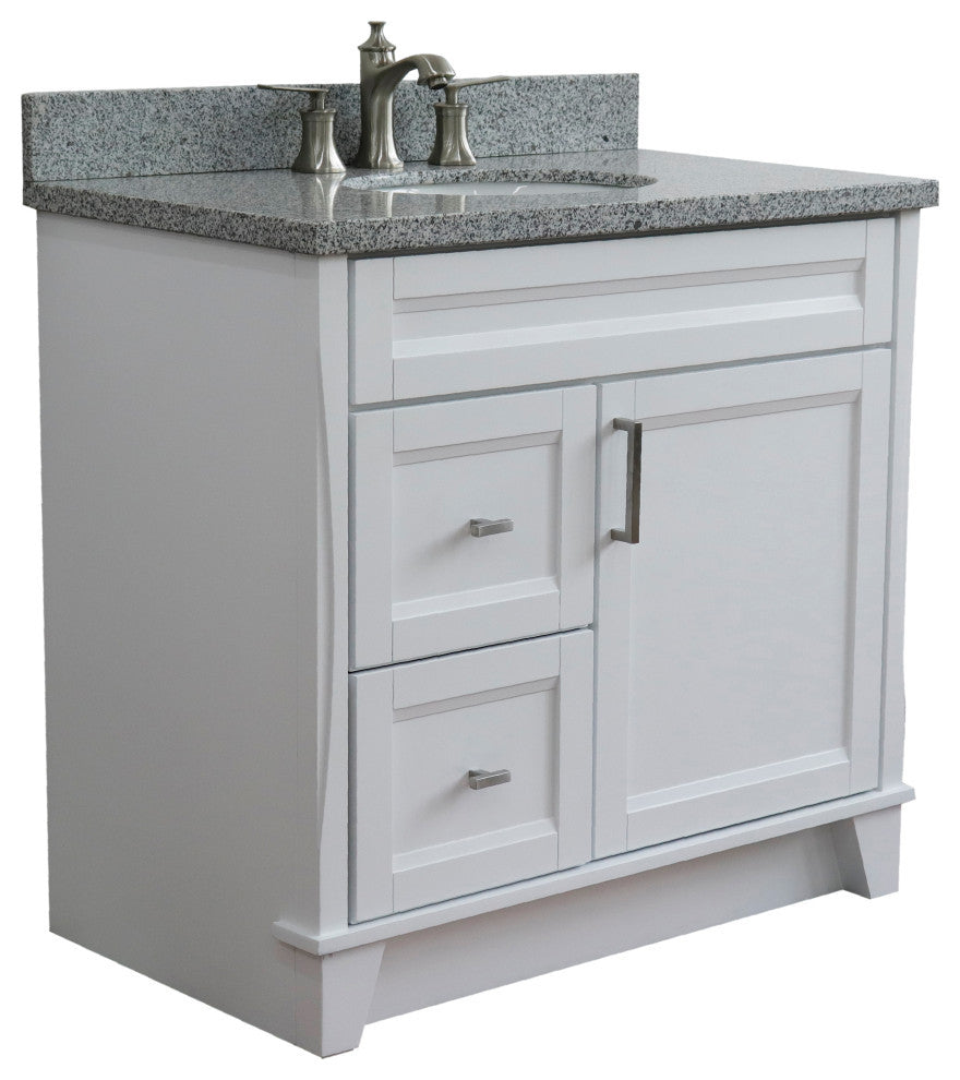 37" Single Sink Vanity, White Finish With Gray Granite
