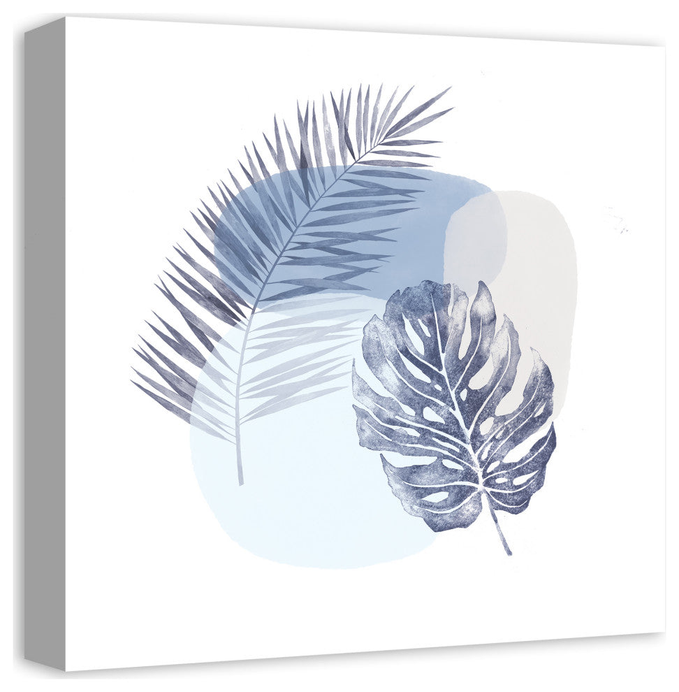 Blue Tropical Leaves 16x16 Canvas Wall Art