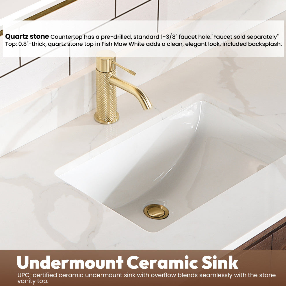 Cristo Floating Bath Vanity With Stone Top, Aged Dark Brown Oak, 55in., With Mirror