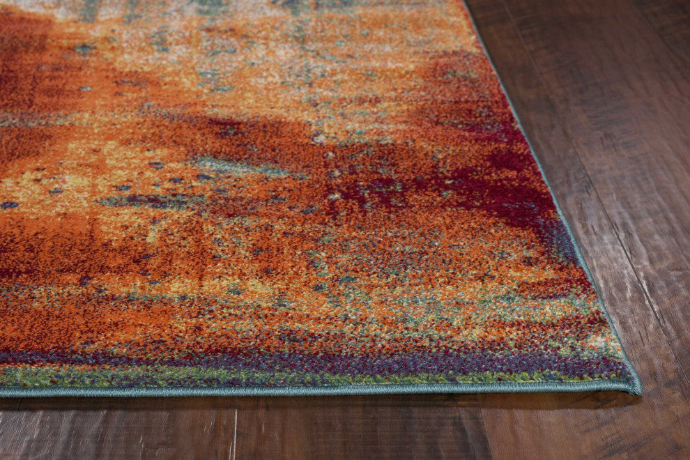 HomeRoots 5'x8' Rust Orange Teal Machine Woven Watercolor Indoor Area Rug