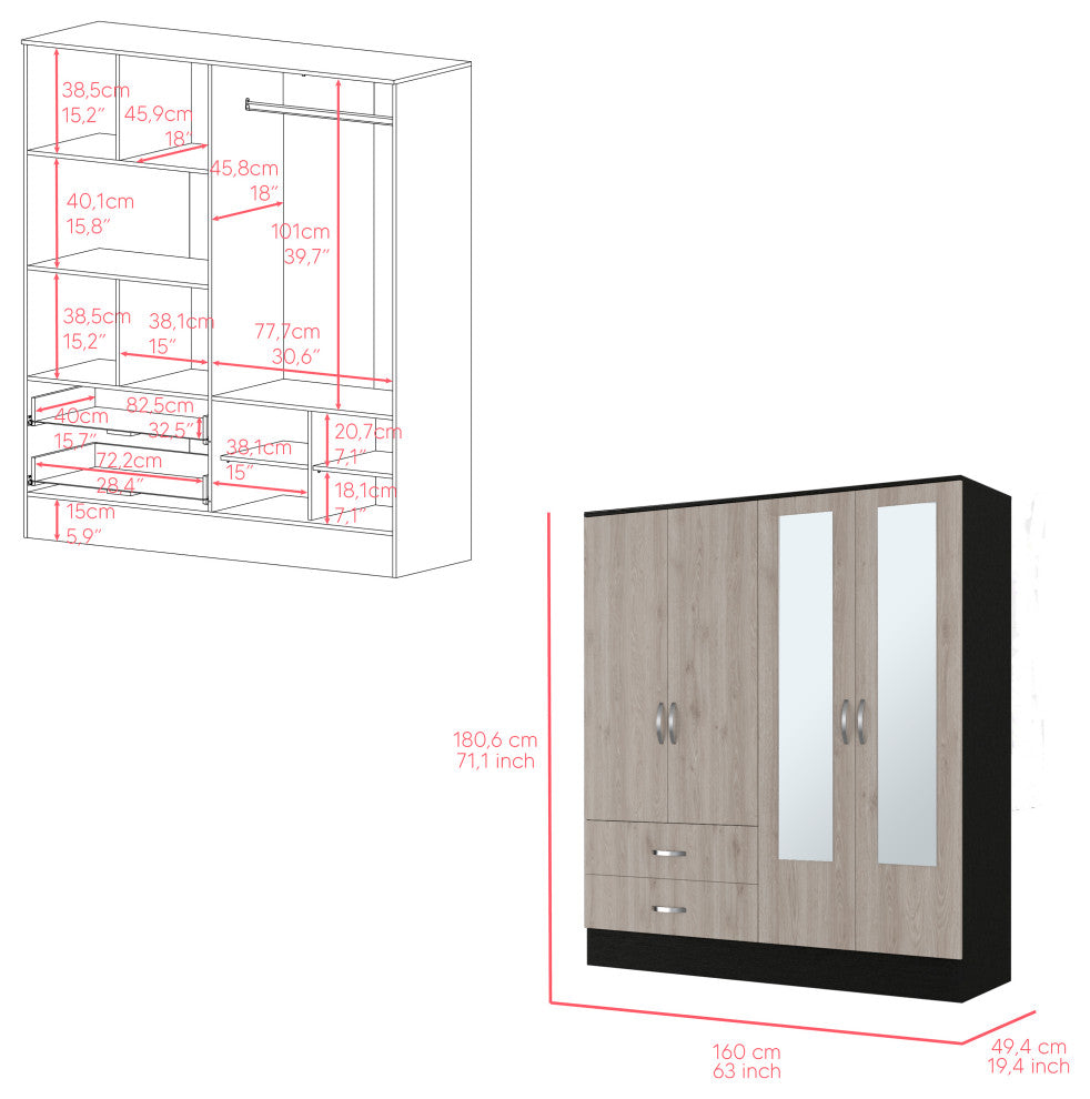 Armoire Ron, Bedroom, Black / Light Gray