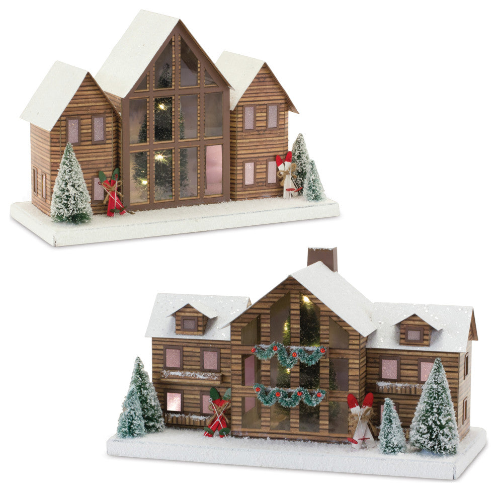 Ski Lodge Lighted Display, Set of 2
