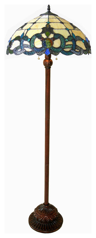 DOUTZEN, Tiffany-style 2 Light Victorian Floor Lamp, 18" Shade