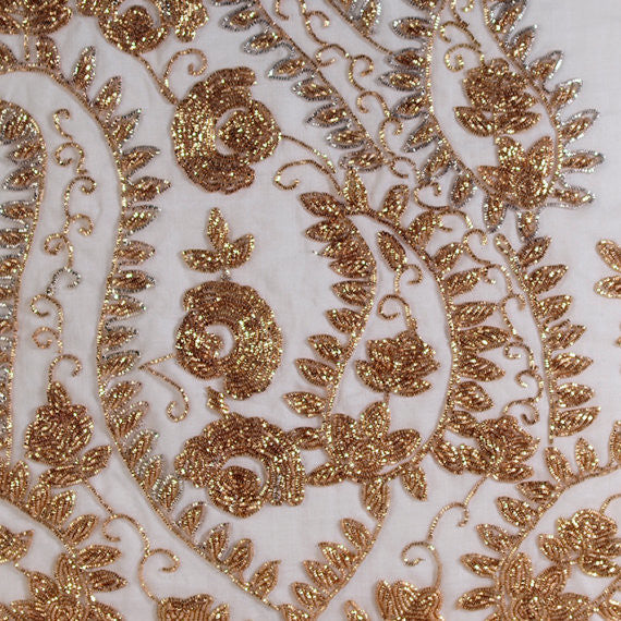 White Cotton Linen 18"x18" Indian Paisley Pillow Covers, Gold Magical Garden