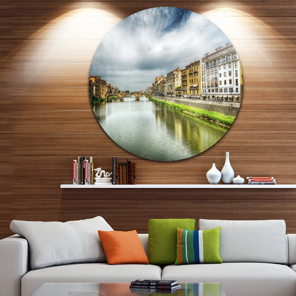 Arno River Under Dramatic Sky, Cityscape Round Wall Art, 36"