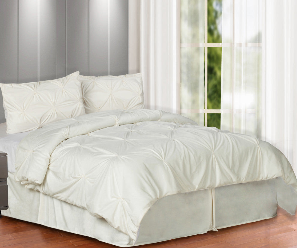 Pintuck Plush 3-PC Complete Comforter Set, Cream, Full, 4-Pc